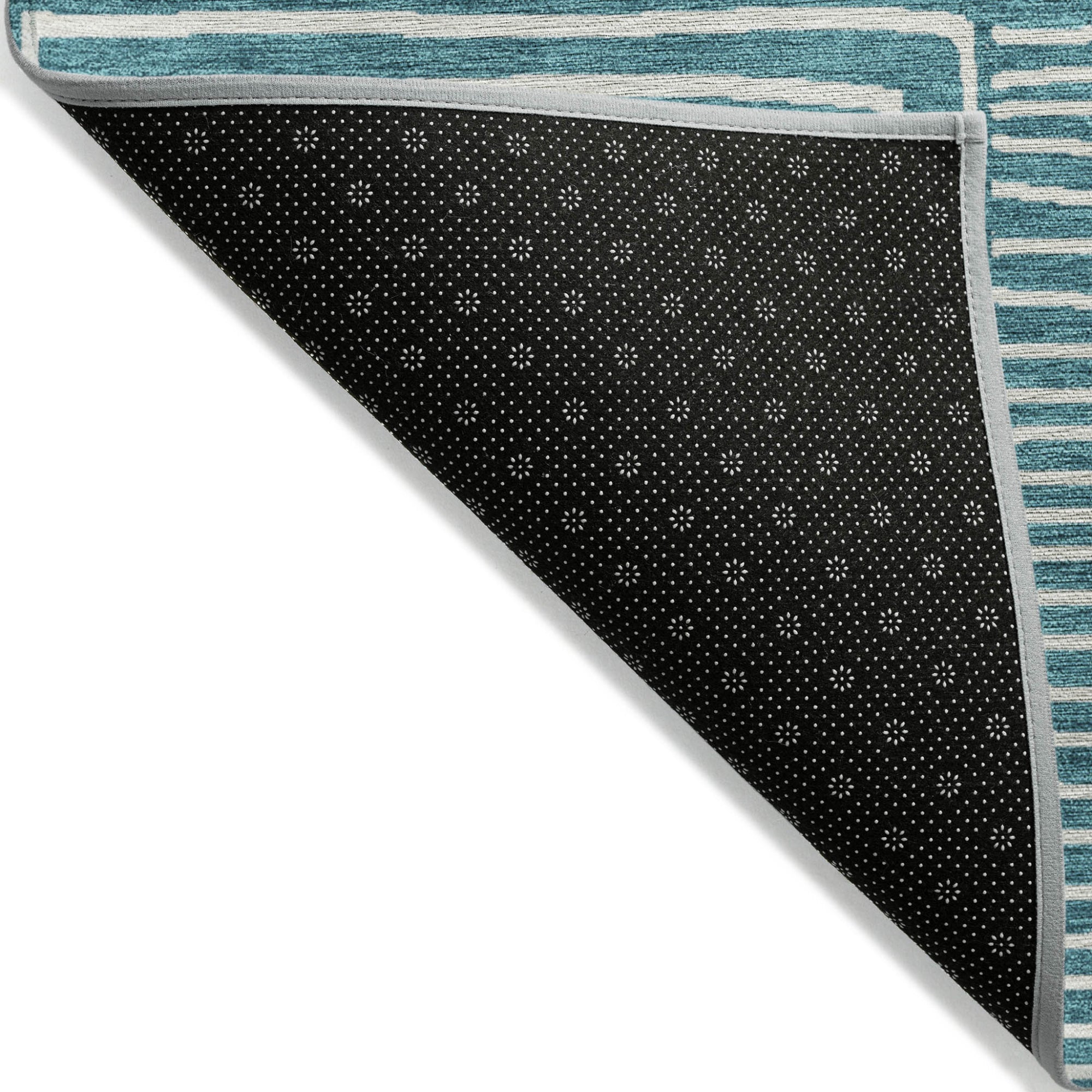 3' X 5' Teal Blue And Ivory Geometric Washable Indoor Outdoor Area Rug-2