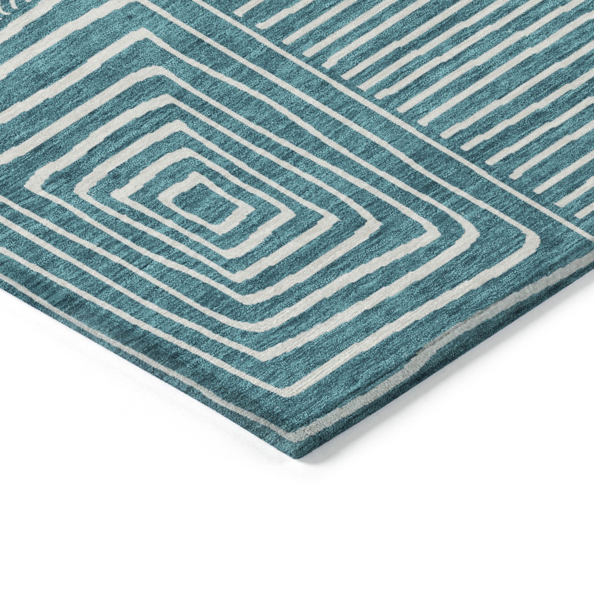 3' X 5' Teal Blue And Ivory Geometric Washable Indoor Outdoor Area Rug-3