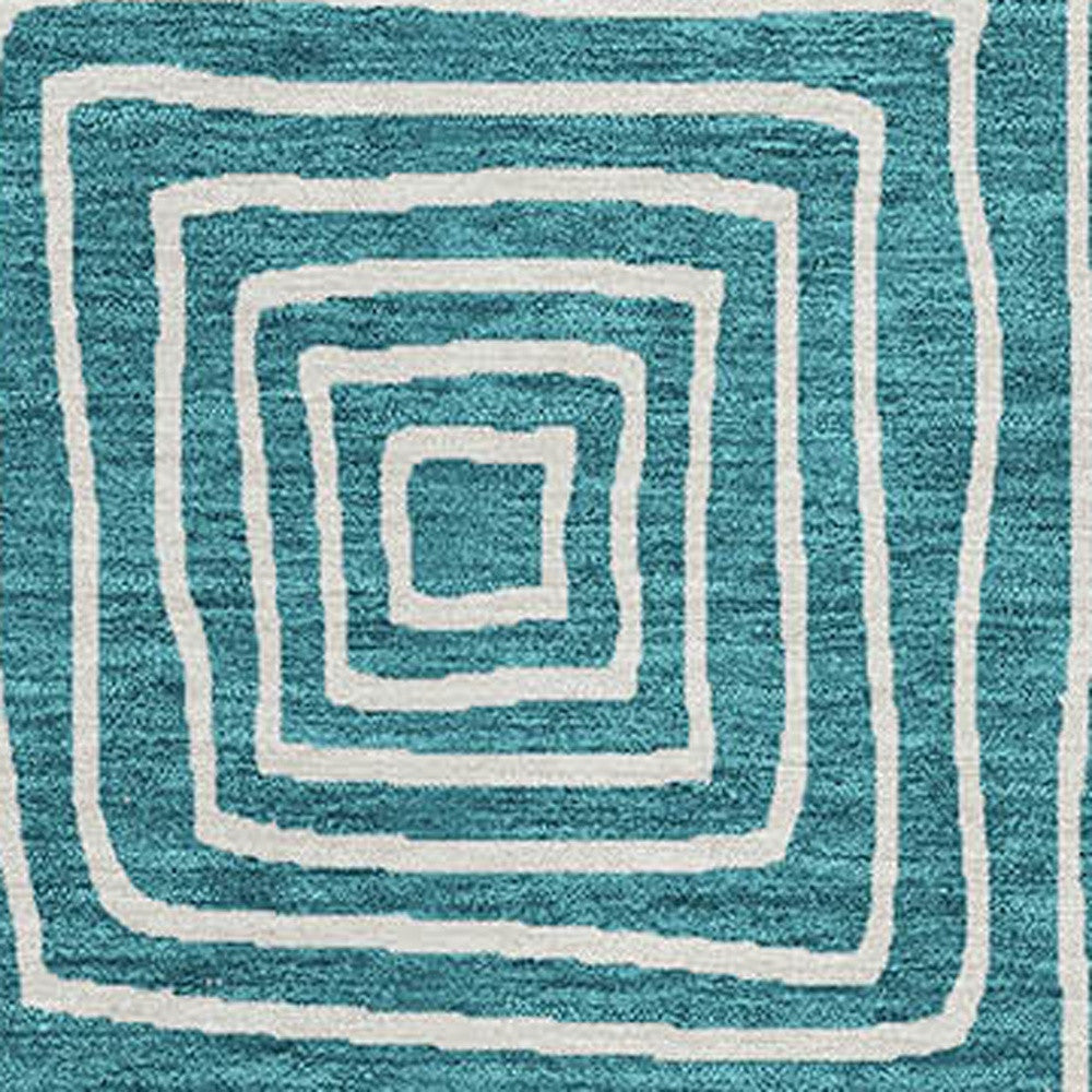 3' X 5' Teal Blue And Ivory Geometric Washable Indoor Outdoor Area Rug-5
