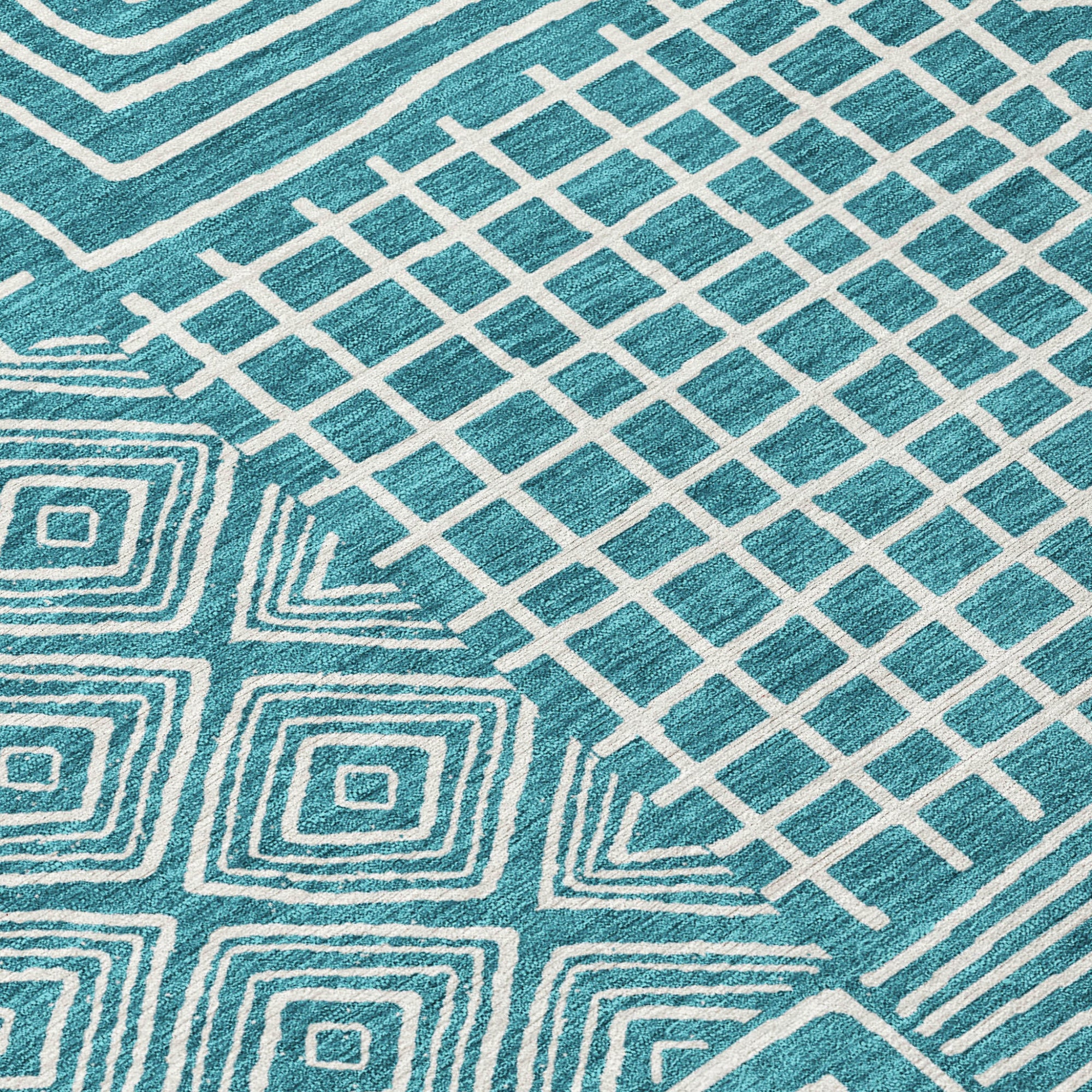 3' X 5' Teal Blue And Ivory Geometric Washable Indoor Outdoor Area Rug-4