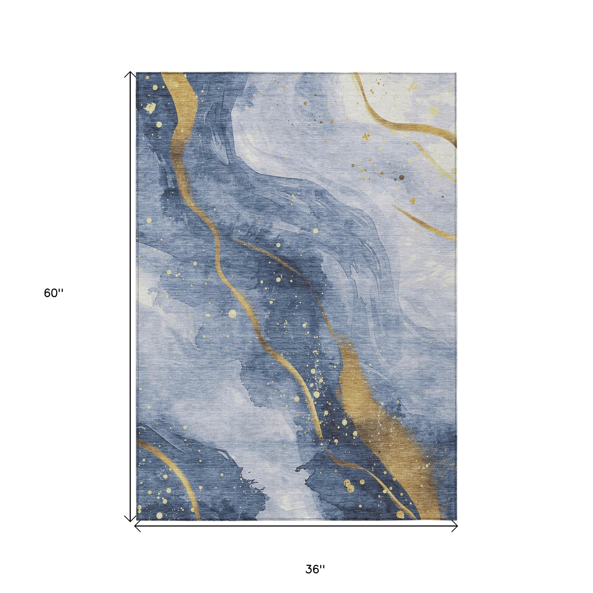 3' X 5' Blue And Gold Abstract Washable Indoor Outdoor Area Rug-2