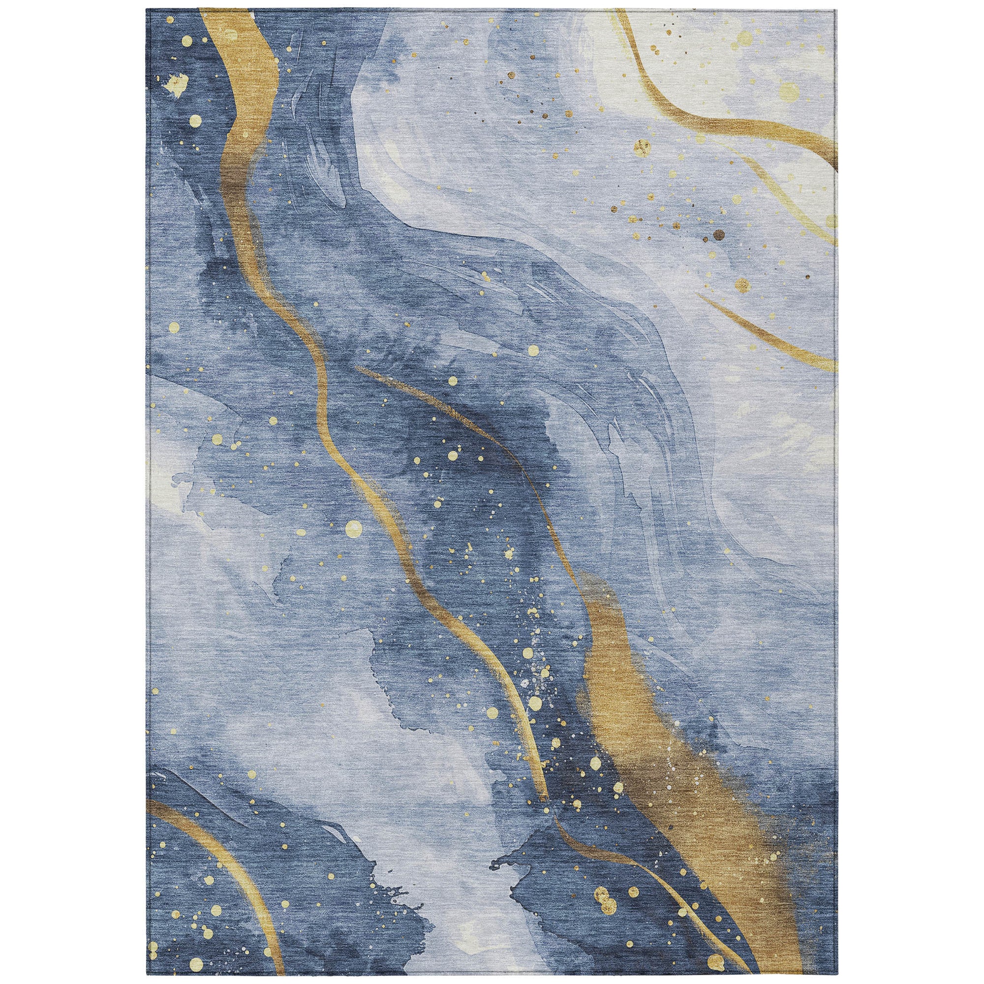 3' X 5' Blue And Gold Abstract Washable Indoor Outdoor Area Rug-1