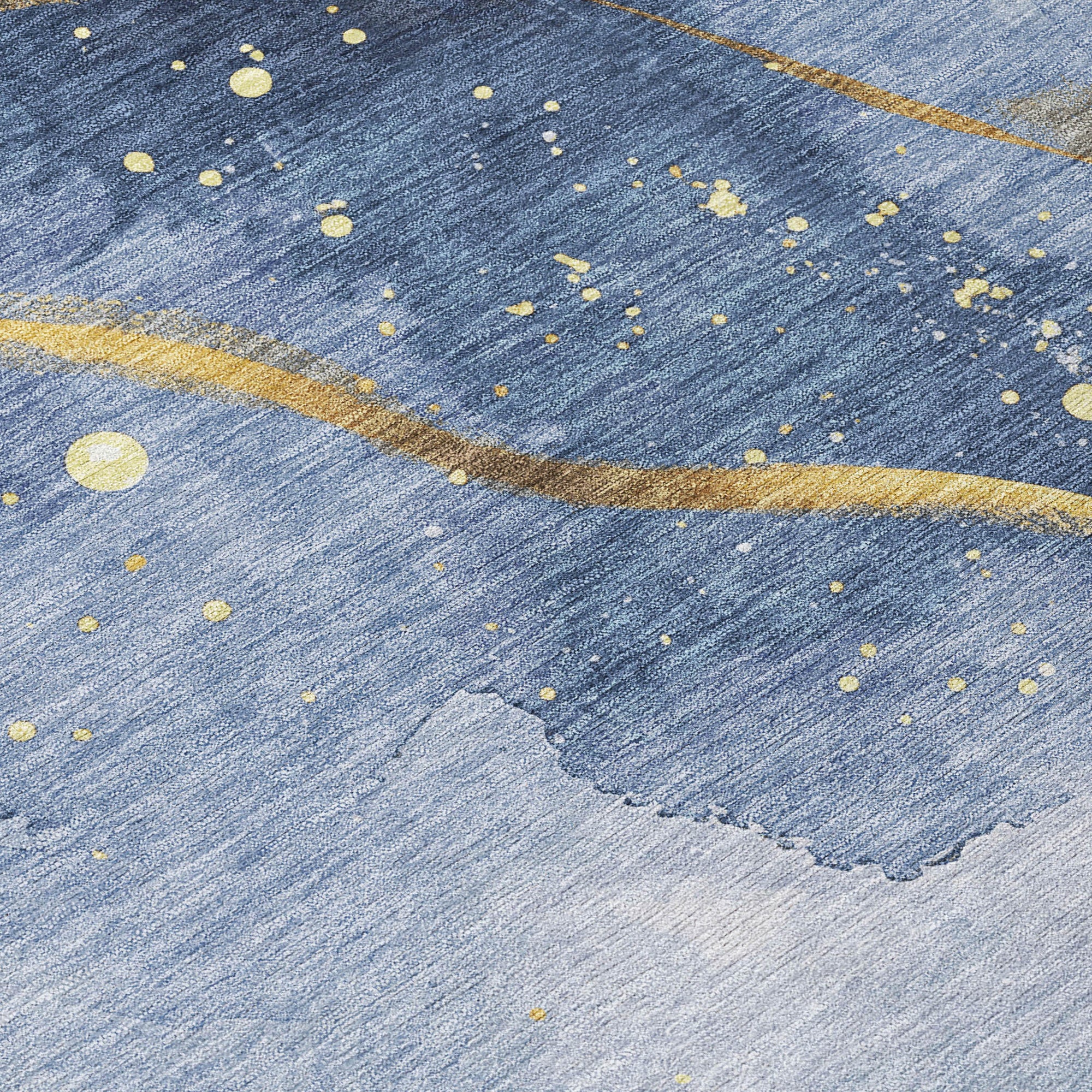 3' X 5' Blue And Gold Abstract Washable Indoor Outdoor Area Rug-4