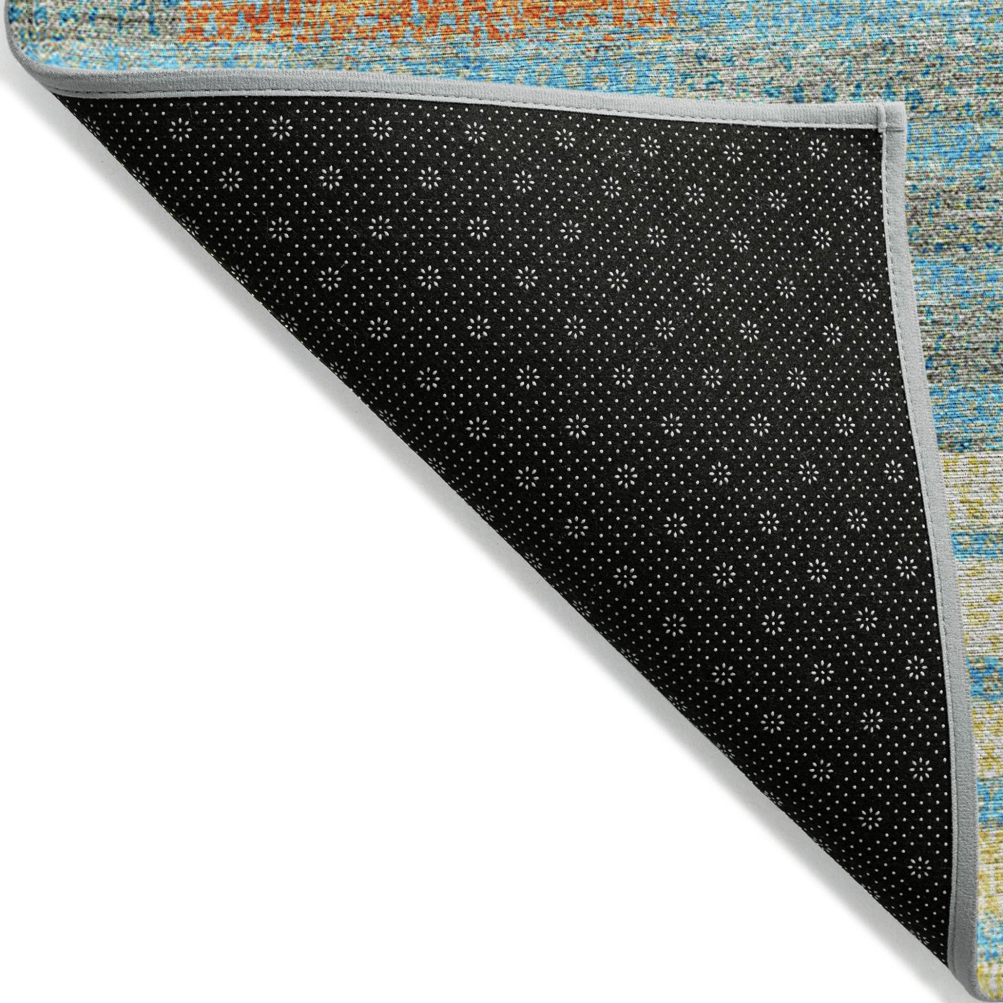 9' X 12' Teal Blue Orange And Sky Blue Striped Washable Indoor Outdoor Area Rug-3