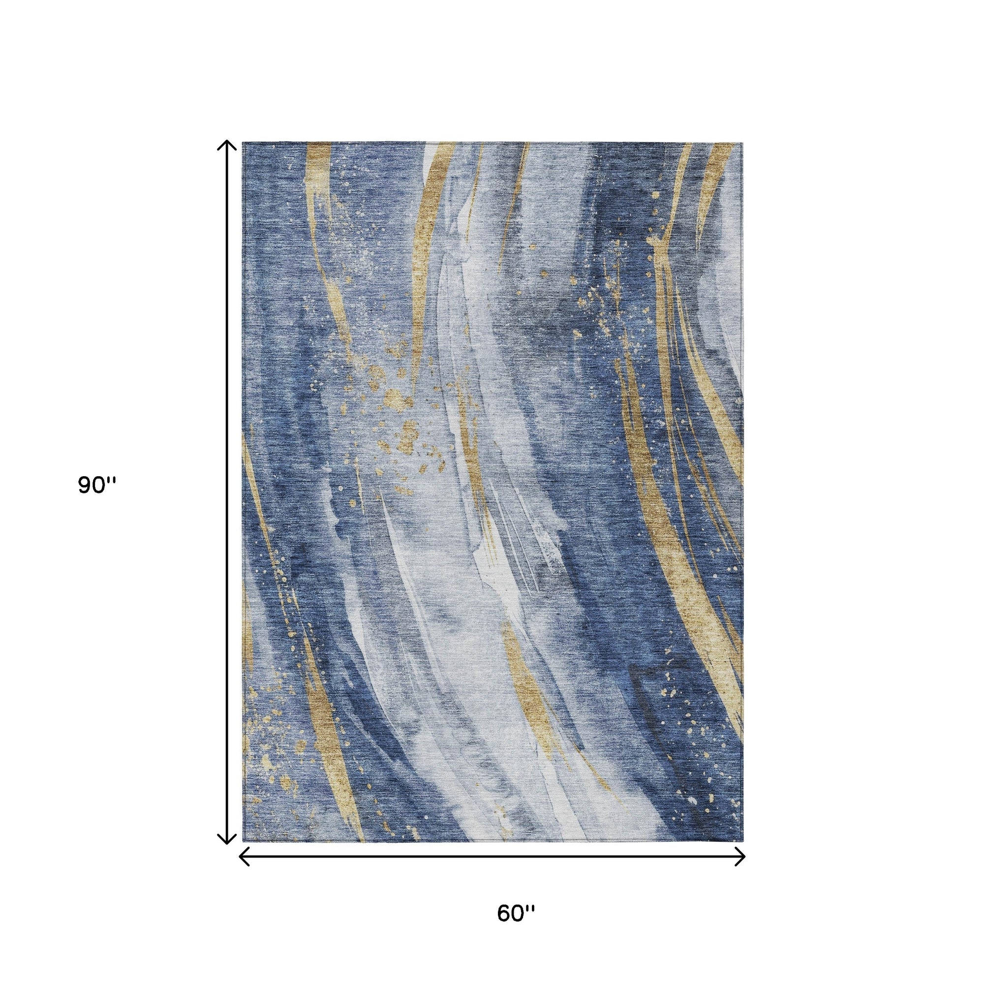 5' X 8' Blue Gold And Ivory Abstract Washable Indoor Outdoor Area Rug-2