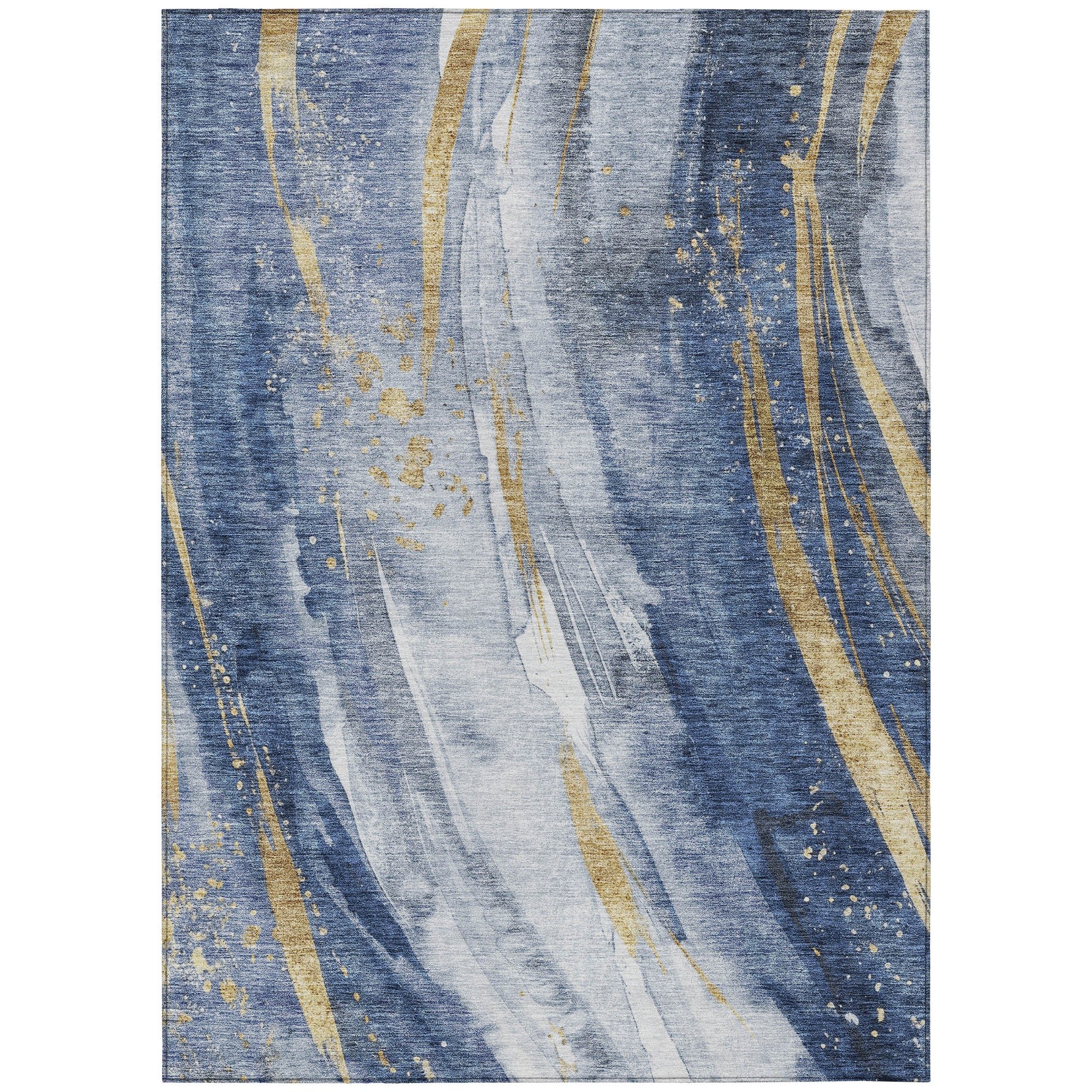 5' X 8' Blue Gold And Ivory Abstract Washable Indoor Outdoor Area Rug-1