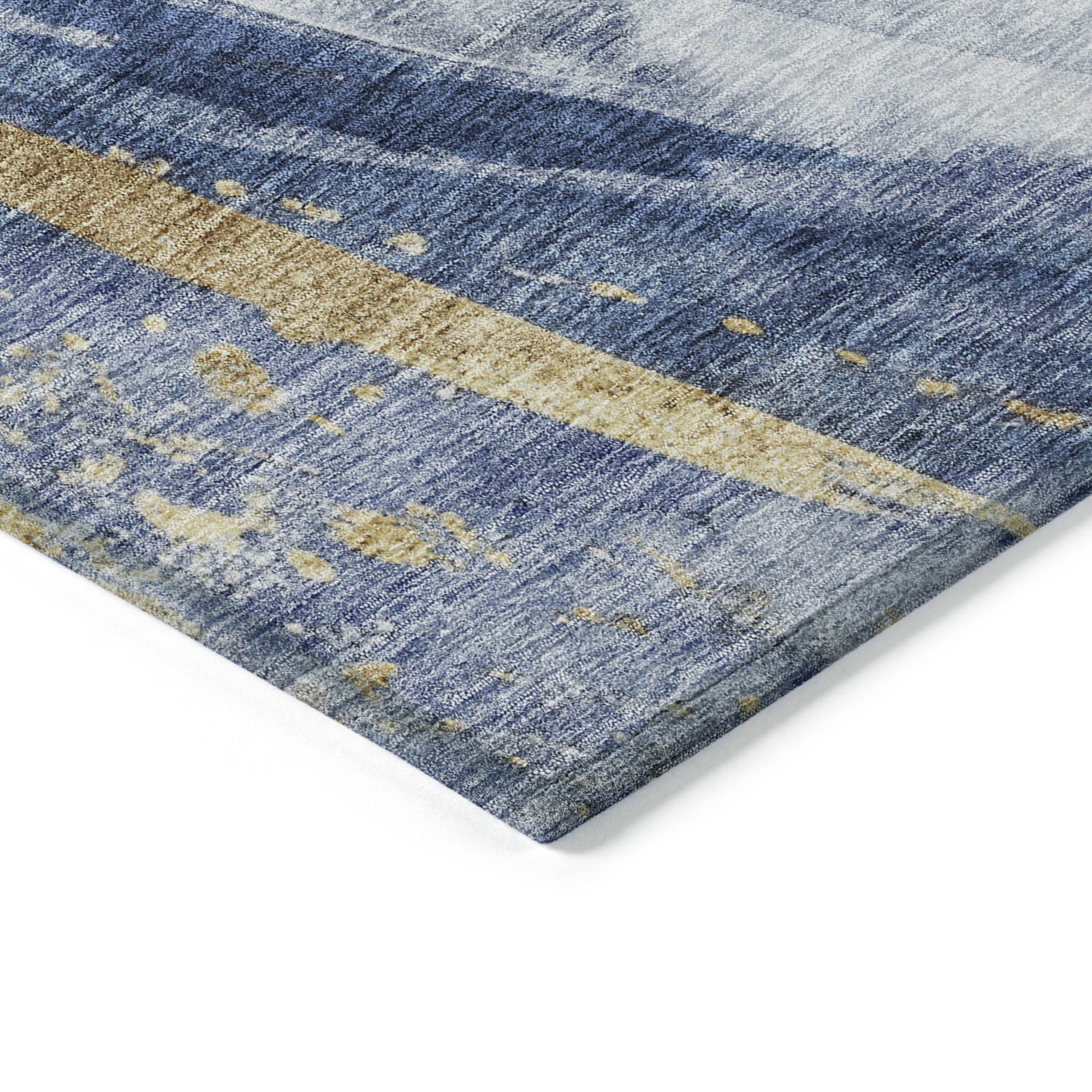 5' X 8' Blue Gold And Ivory Abstract Washable Indoor Outdoor Area Rug-4