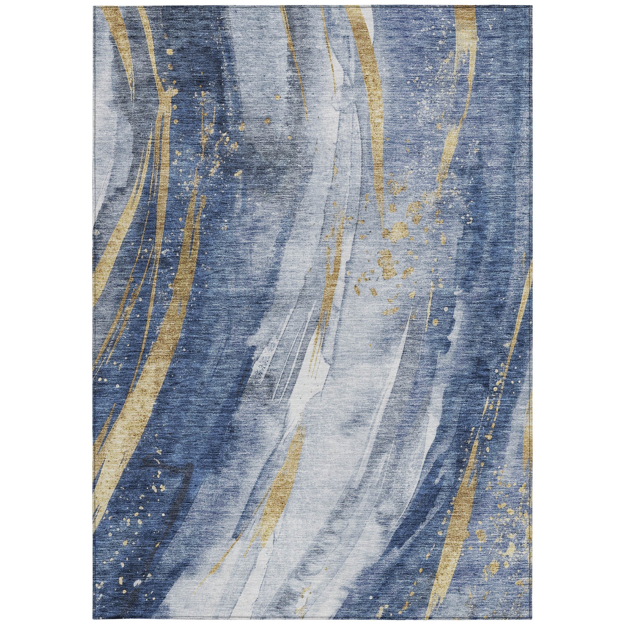 5' X 8' Blue Gold And Ivory Abstract Washable Indoor Outdoor Area Rug-5