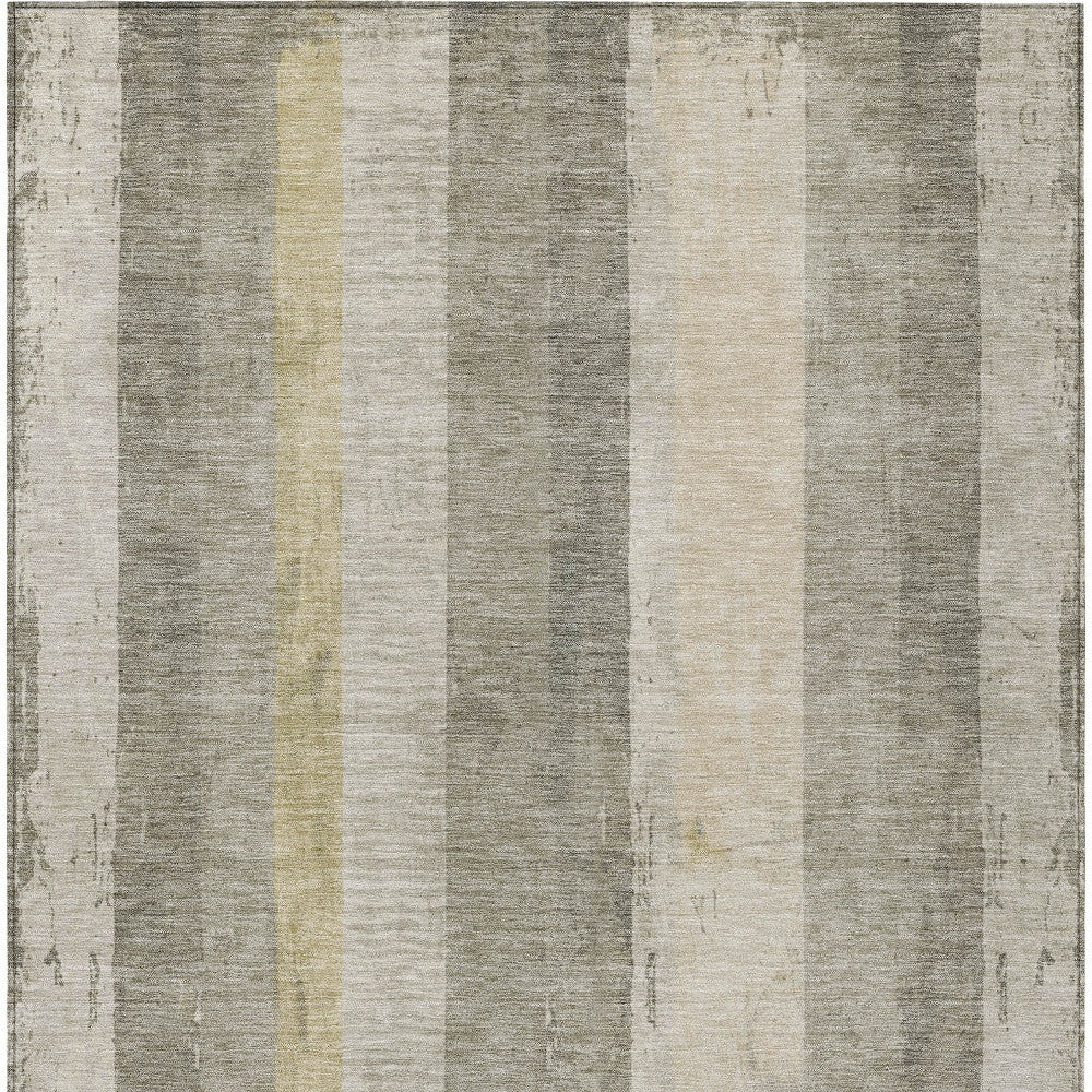 5' X 8' Taupe And Beige Striped Washable Indoor Outdoor Area Rug-5