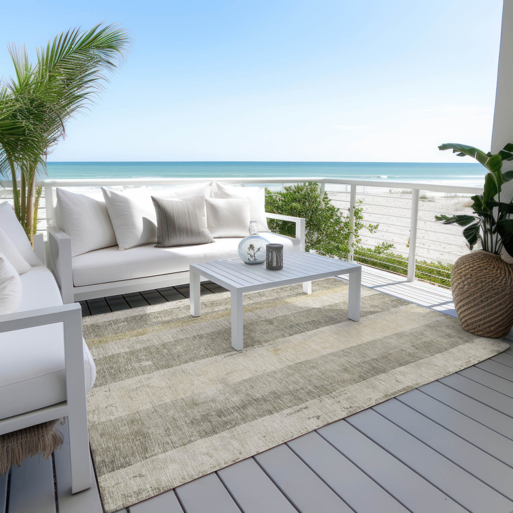 5' X 8' Taupe And Beige Striped Washable Indoor Outdoor Area Rug-7