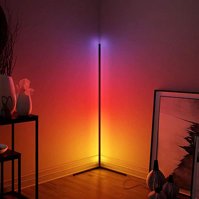 55" RGBCW Corner Floor Lamp-Black/Gold/White-3
