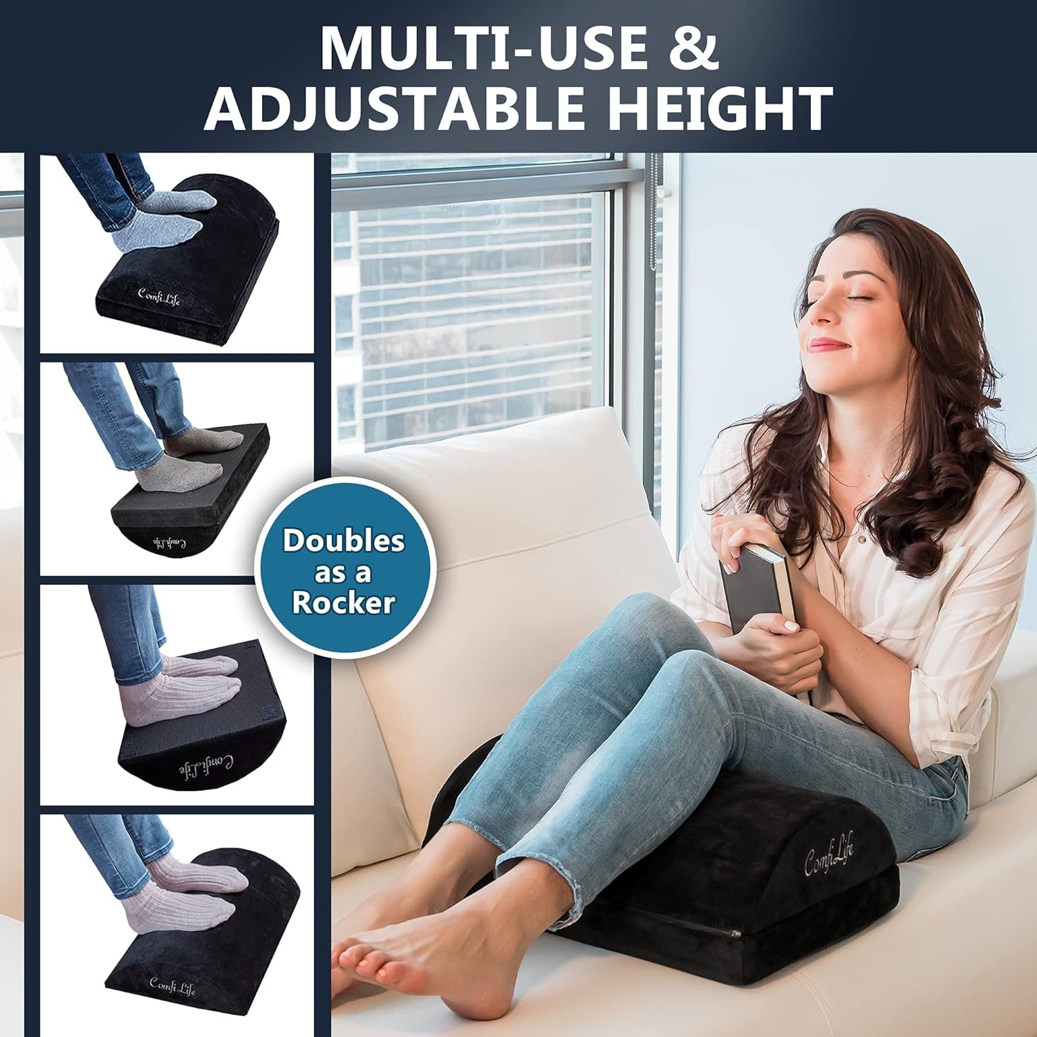 Ergonomic under Desk Foot Rest for Office Use – Adjustable Height Memory Foam Foot Stool under Desk for Office Chair & Gaming Chair – for Back & Hip Pain Relief (Black)-4