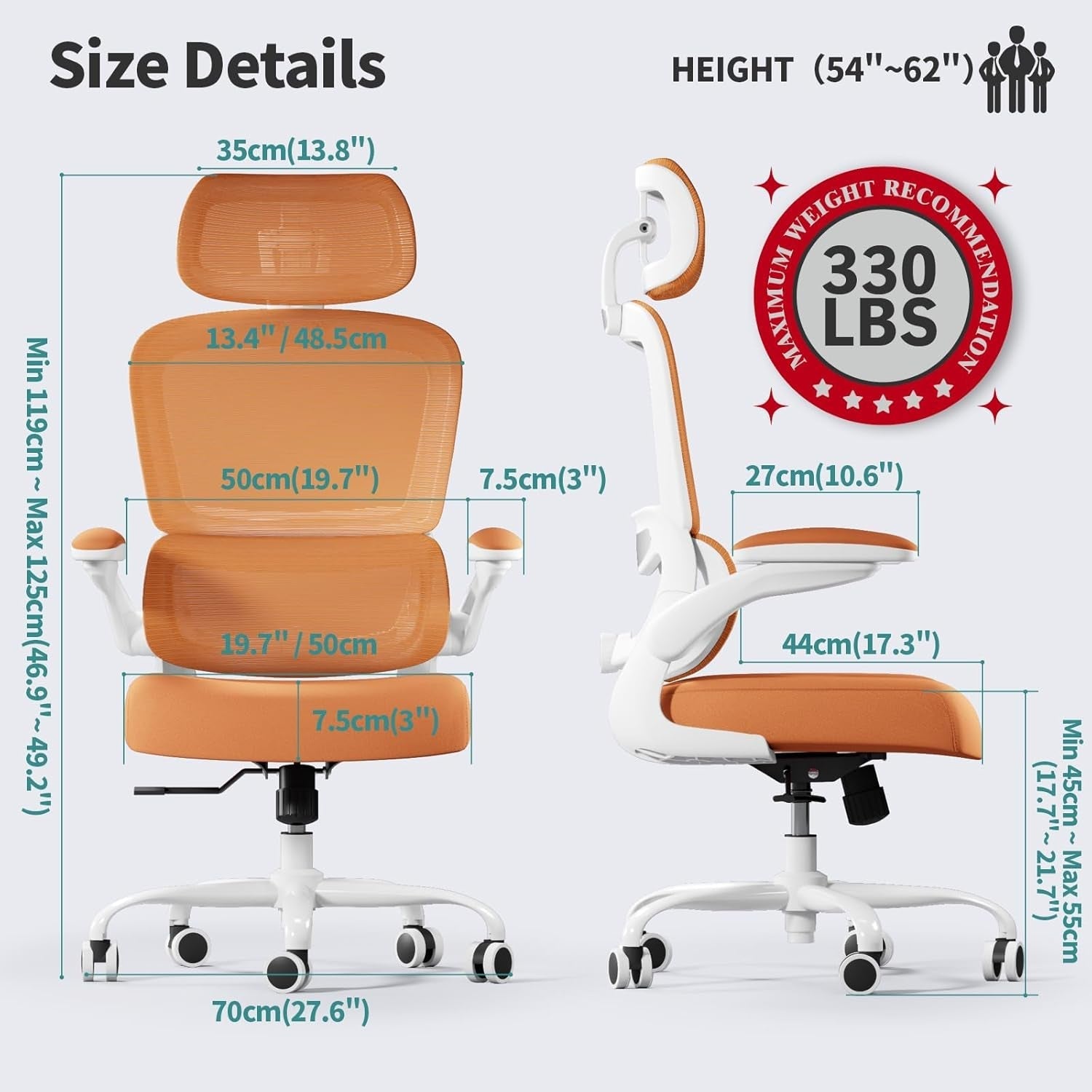 Office Chair Ergonomic Desk Chair, 330 LBS Home Mesh Office Desk Chairs with Wheels, Comfortable Gaming Chair, High Back Office Chair for Long Hours (Orange)-1