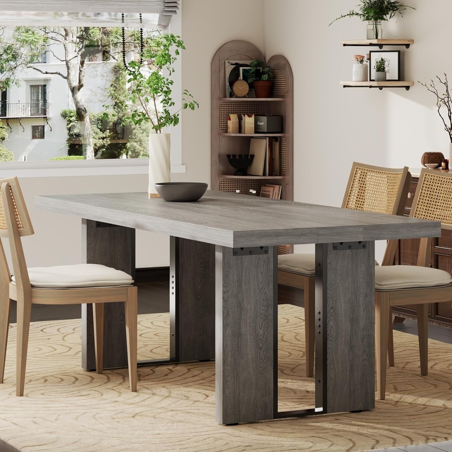 71" Large Dining Table, Rustic Farmhouse Dinner Table for 6 to 8 People, Rectangular Thick Kitchen Table with Heavy Duty Legs for Dining Room (Rustic Gray)-0