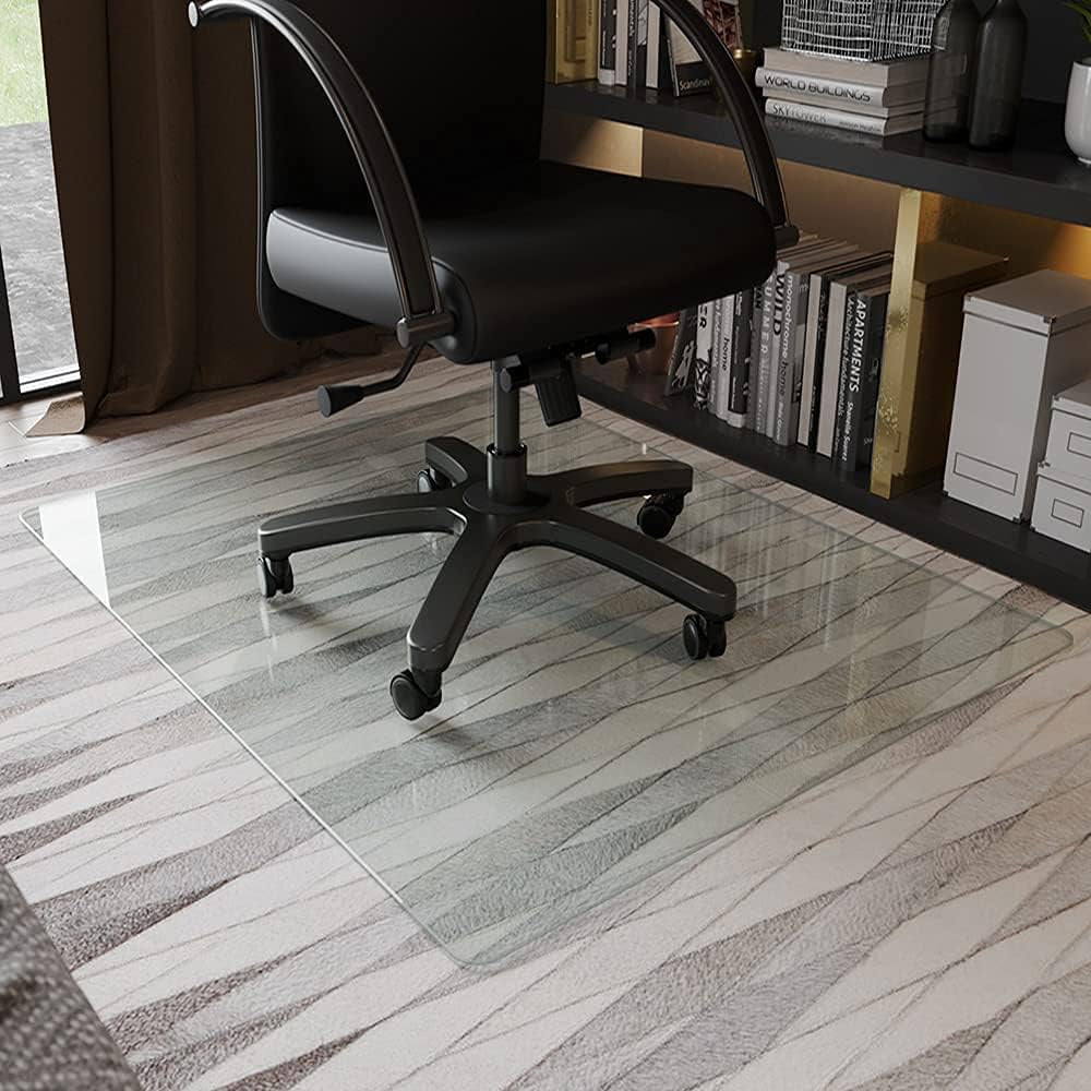 Office Chair Mat for Carpet - 36" X 46" Tempered Glass Floor Mat - for Office Chair on Carpet - 1/5" Thick Clear Computer Floor Mat with 4 Anti-Slip Pads-4
