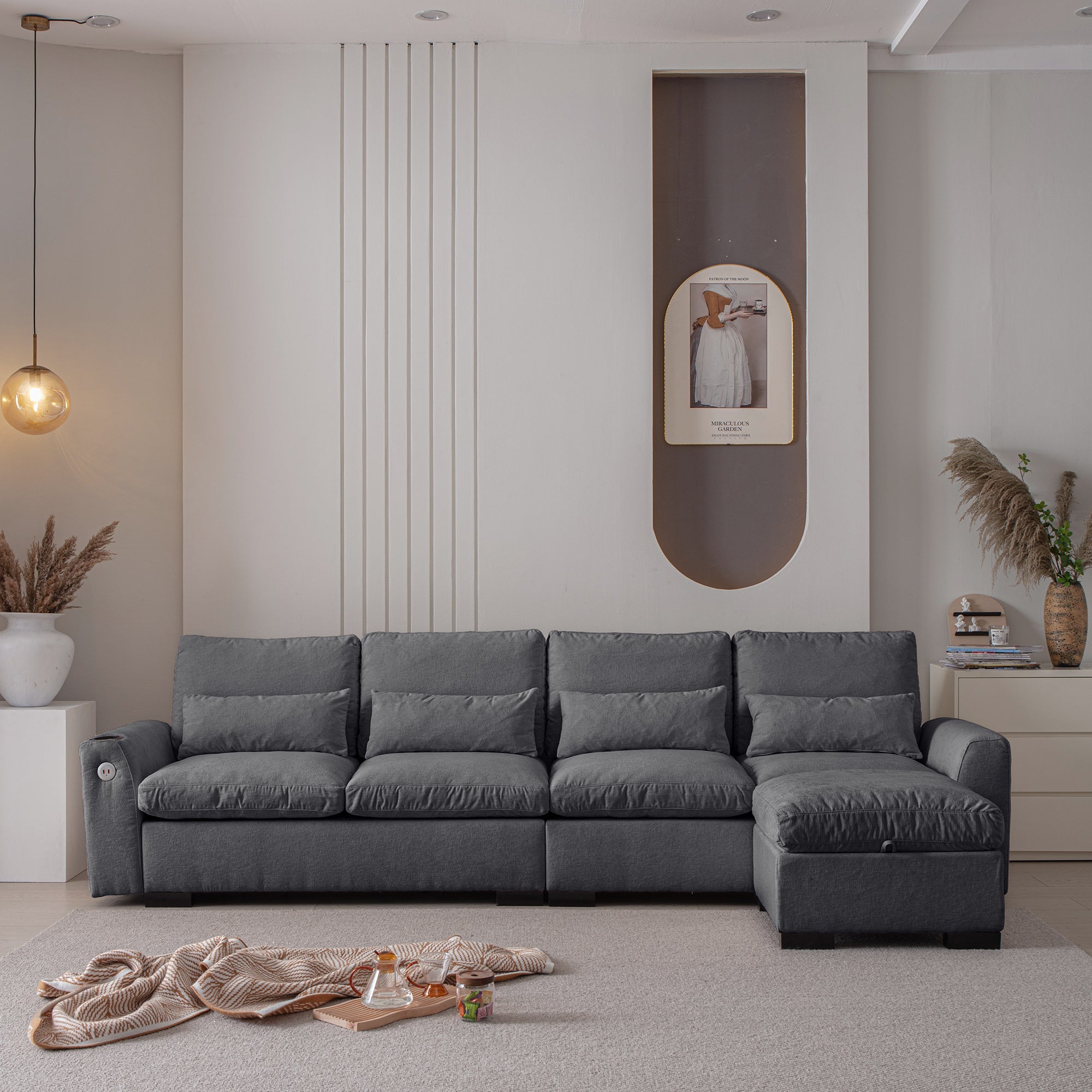 Modern Modular L-Shaped Chenille Sofa Couch