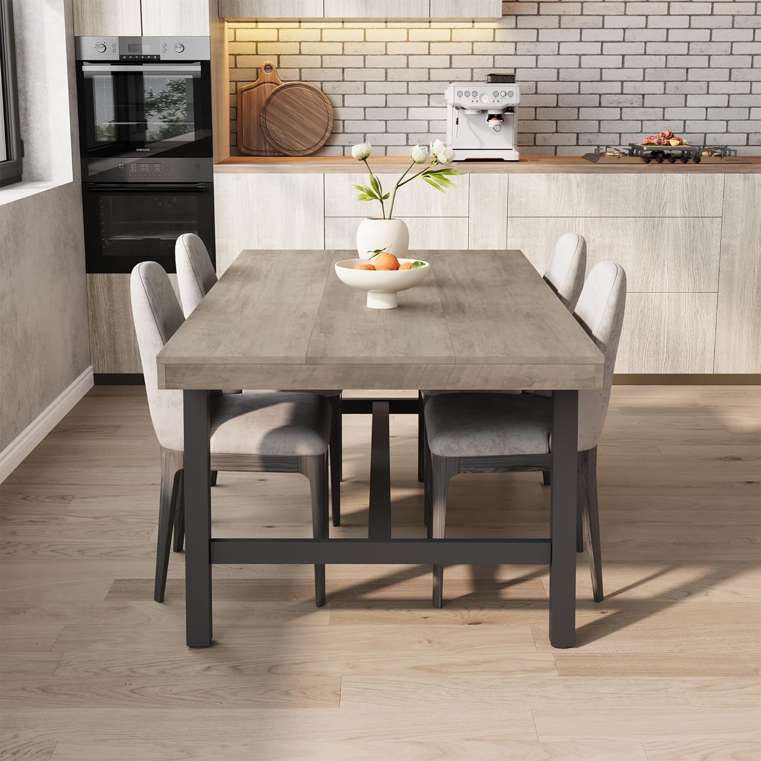 Industrial Dining Table for 6~8 People, 70.87" Long Rectangle Dining Table, Wooden Kitchen Table with Sturdy Metal Frame, Dinner Table, Dining Room Table for Kitchen, Dining Room-Grey-3