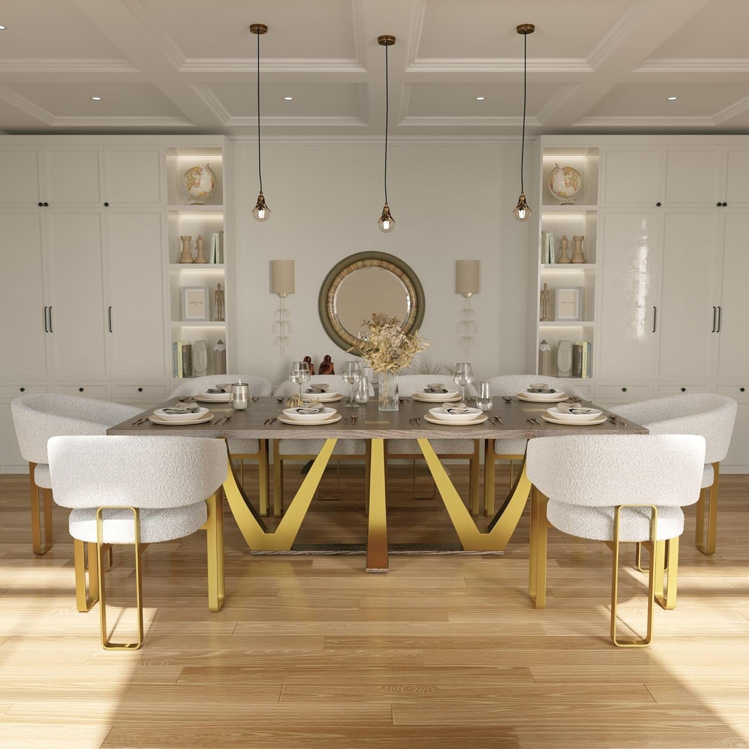 94 Inch Wood Dining Table for 6-10, Modern Farmhouse Rectangular