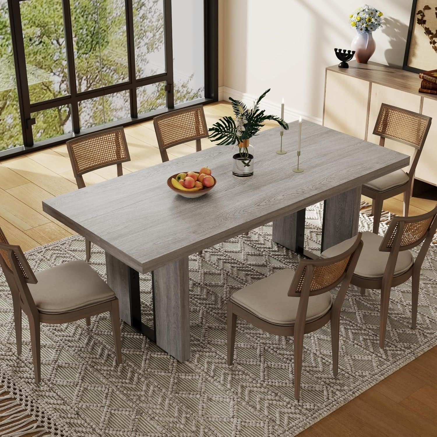71" Large Dining Table, Rustic Farmhouse Dinner Table for 6 to 8 People, Rectangular Thick Kitchen Table with Heavy Duty Legs for Dining Room (Rustic Gray)-4