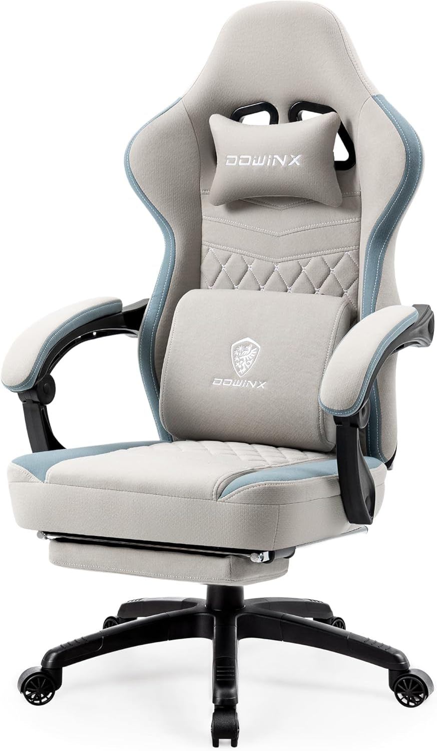 Gaming Chair Breathable Fabric Computer Chair with Pocket Spring Cushion, Comfortable Office Chair with Gel Pad and Storage Bag,Massage Game Chair with Footrest,Grey-0