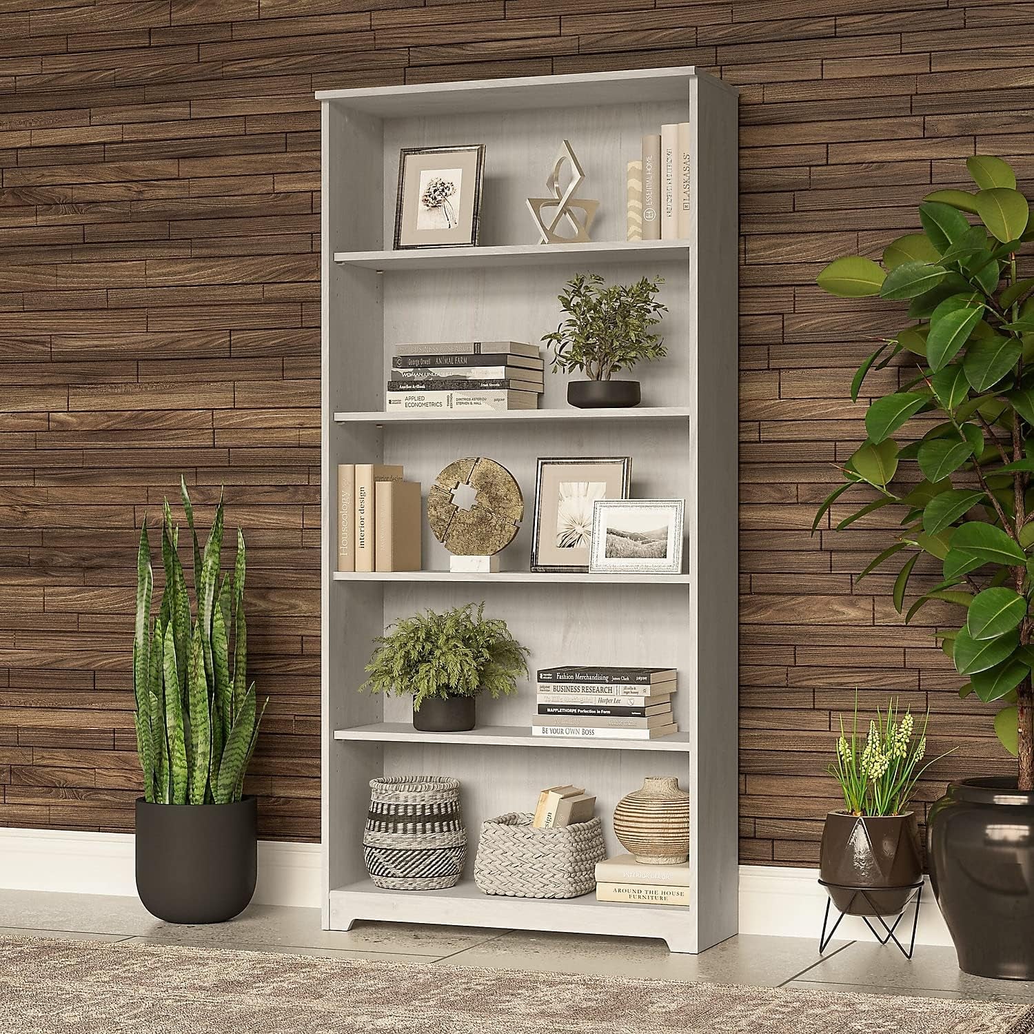 Tall 5 Shelf Bookcase in Linen White Oak Finish
