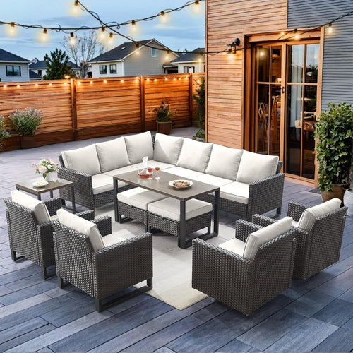 10 Piece Outdoor Sectional Sofa Set with Swivel Chairs-0