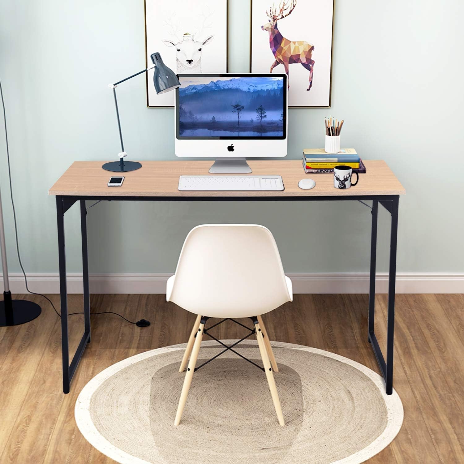 Computer Desk,47.2 Inches Home Office Desk Writing Study Table Modern Simple Style PC Desk with Metal Frame，Nature-1