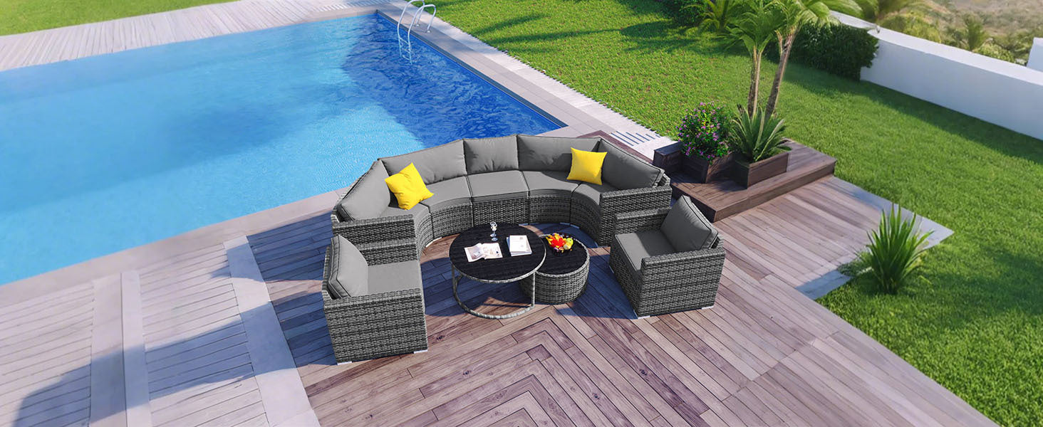 9-Piece Outdoor Half-Moon Patio Sofa Set