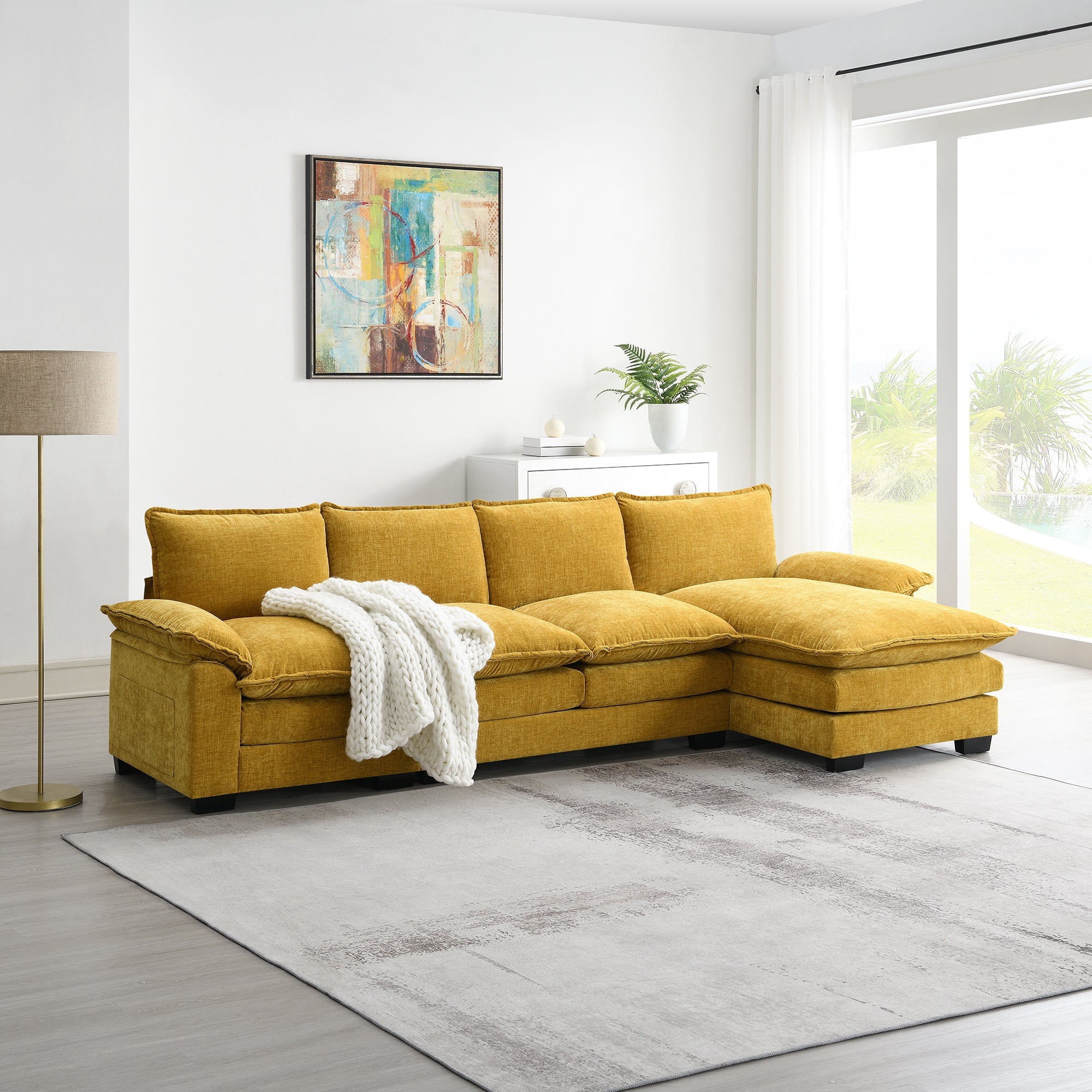 Modern L-Shaped Chenille Cloud Sofa