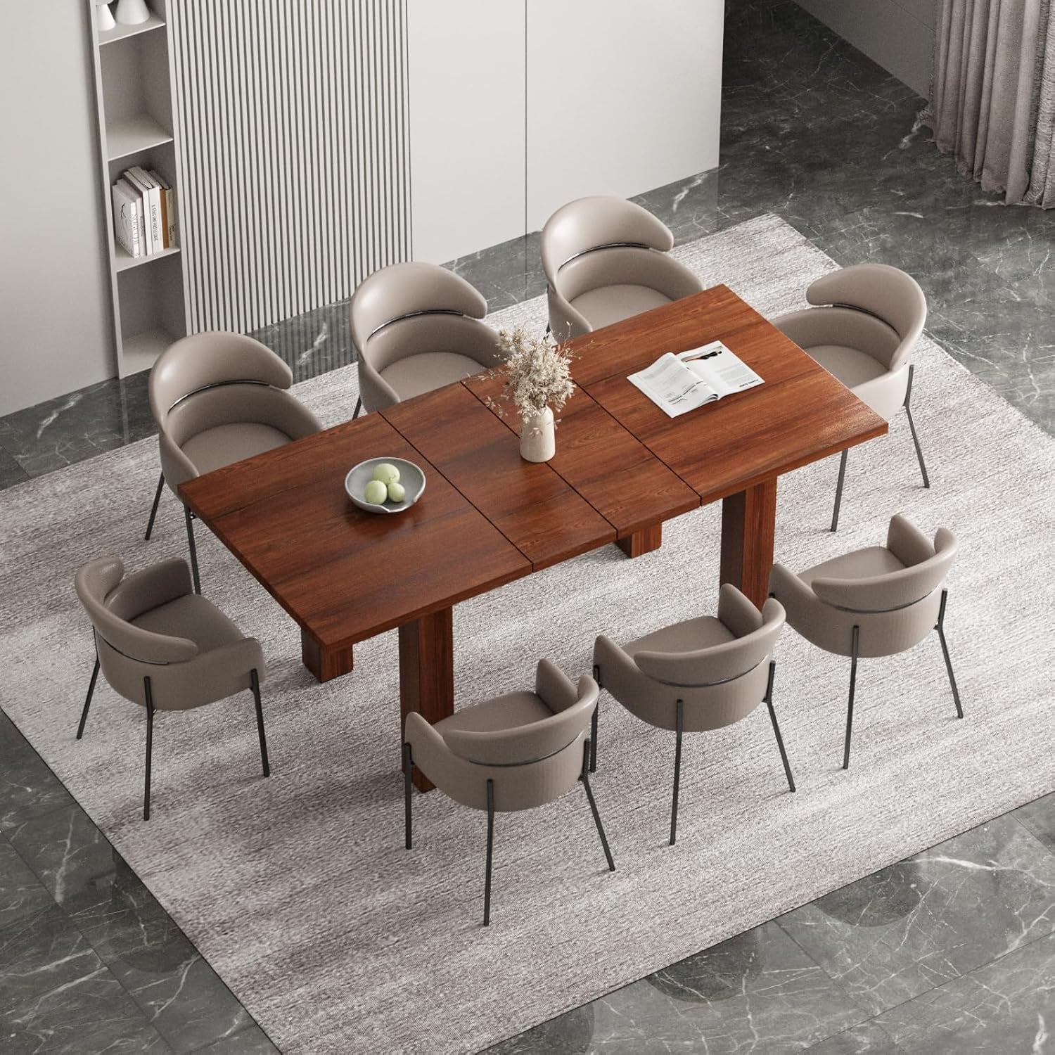 Extendable Dining Table for 6-10 Person, 55'' to 78'' Modern Expandable Dining Room Table, Rectangle Farmhouse Conference Kitchen Table, Brown-3