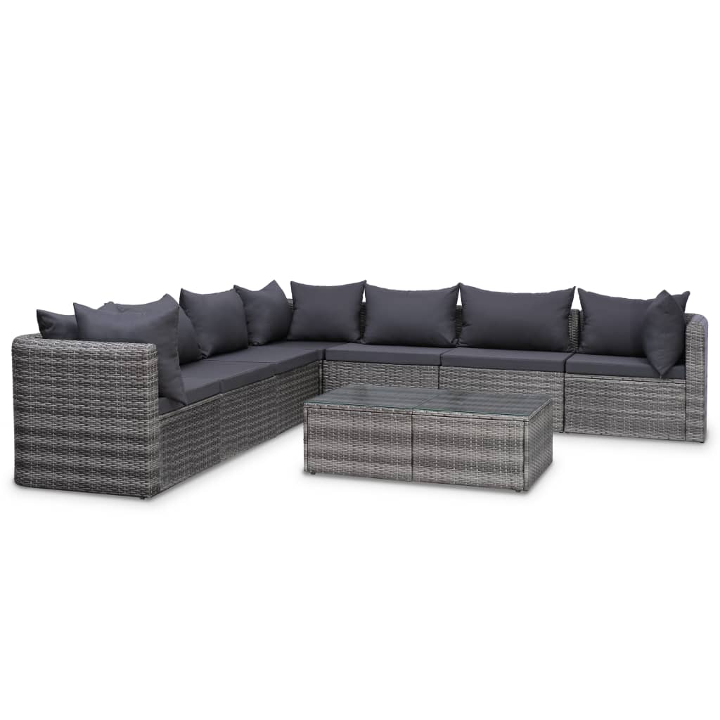 vidaXL 8 Piece Patio Lounge Set with Cushions Poly Rattan Gray-0