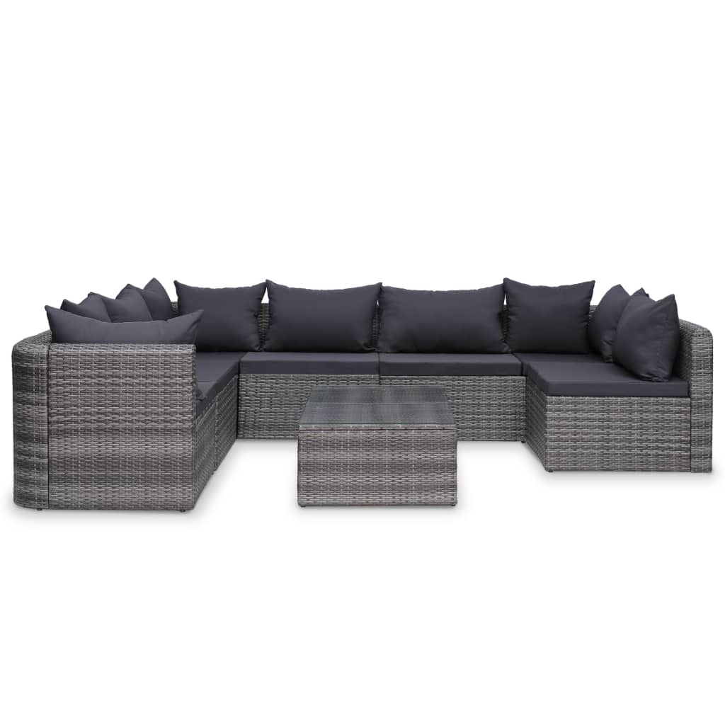 vidaXL 8 Piece Patio Lounge Set with Cushions Poly Rattan Gray-1