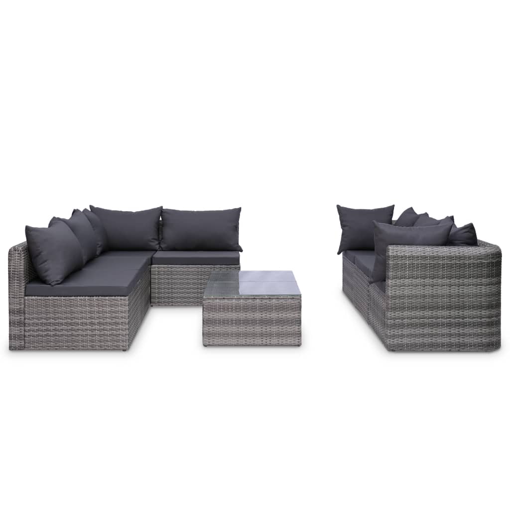 vidaXL 8 Piece Patio Lounge Set with Cushions Poly Rattan Gray-2