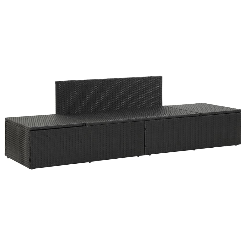 vidaXL Sun Bed with Cushions Poly Rattan Black-4