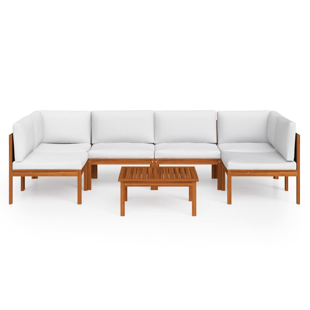 vidaXL 7 Piece Patio Lounge Set with Cushions Cream Solid Acacia Wood-2