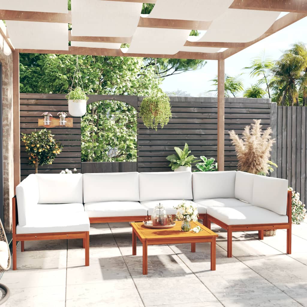 vidaXL 7 Piece Patio Lounge Set with Cushions Cream Solid Acacia Wood-0