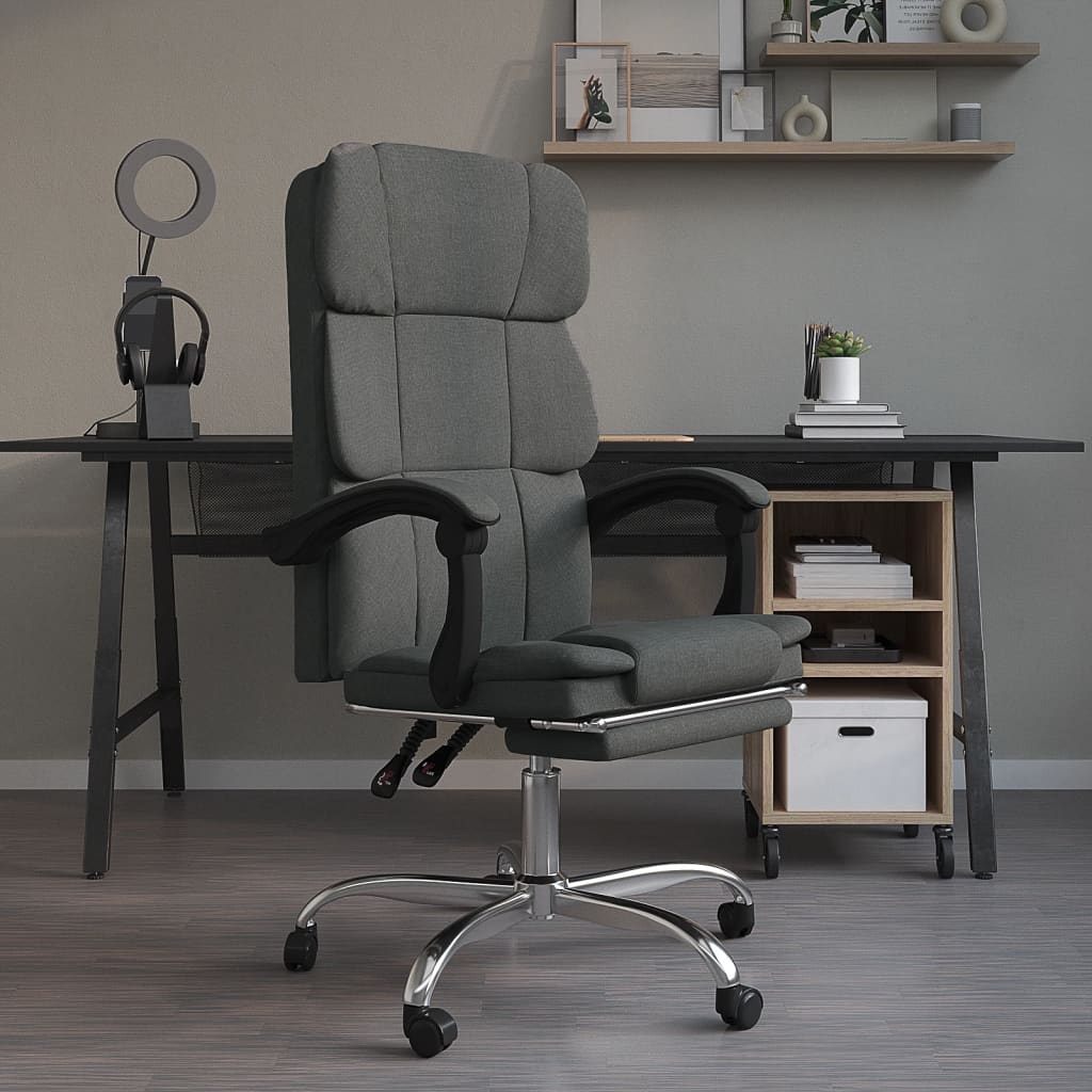vidaXL Chair Swivel Reclining Desk Chair with Wheels for Living Room Fabric-4