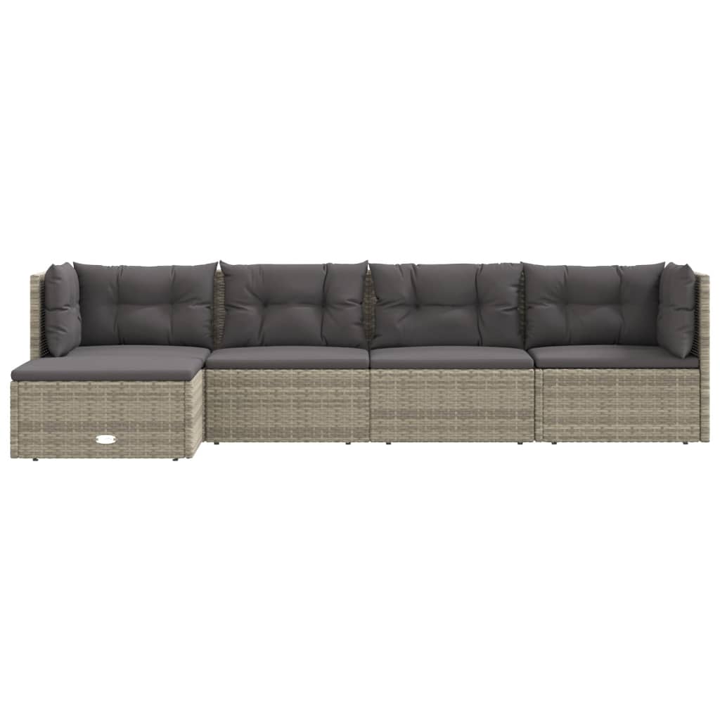 vidaXL 5 Piece Patio Lounge Set with Cushions Gray Poly Rattan-2