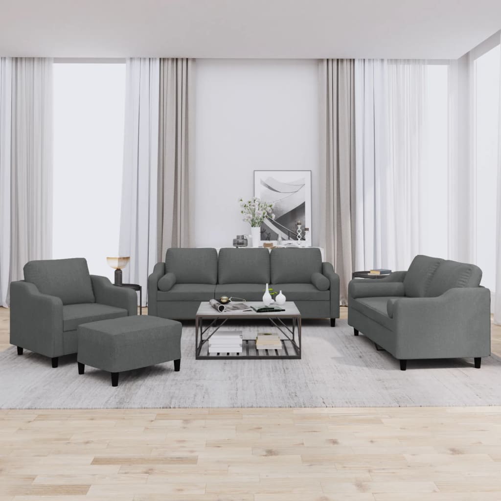 vidaXL 4 Piece Sofa Set with Pillows Dark Gray Fabric-0