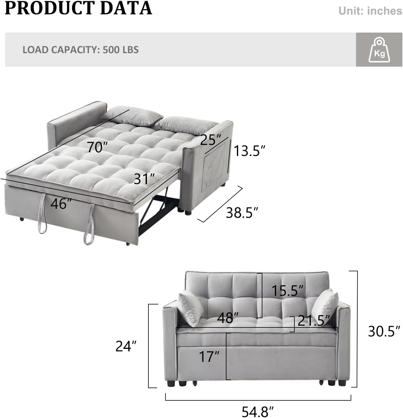 Modern 3 in 1 Sleeper Sofa Bed with Adjustable Backrest-1