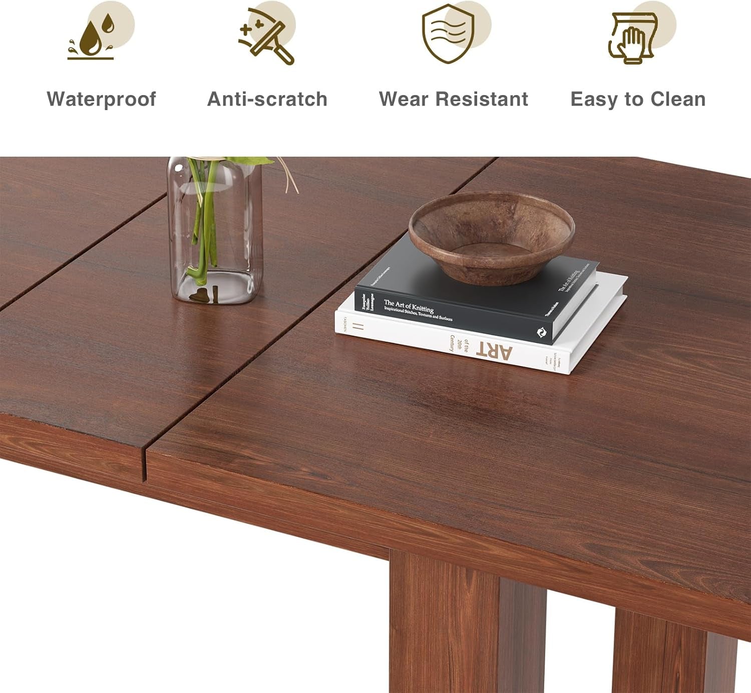 Extendable Dining Table for 6-10 Person, 55'' to 78'' Modern Expandable Dining Room Table, Rectangle Farmhouse Conference Kitchen Table, Brown-2