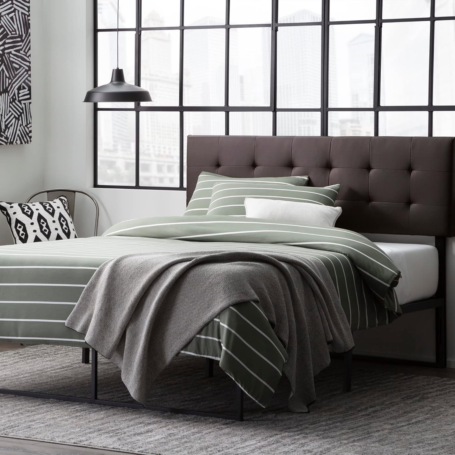 Modern Adjustable Faux Leather Headboard with Tufting Design-0