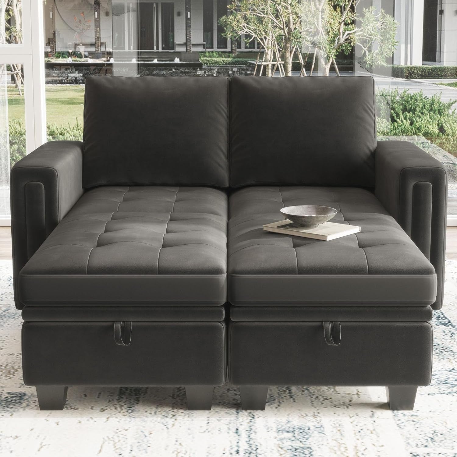 Velvet Modular Sectional Sofa Couch with Storage Convertible Sectional Sleeper Sofa Couch Bed Set with Reversible Chaise Grey-4