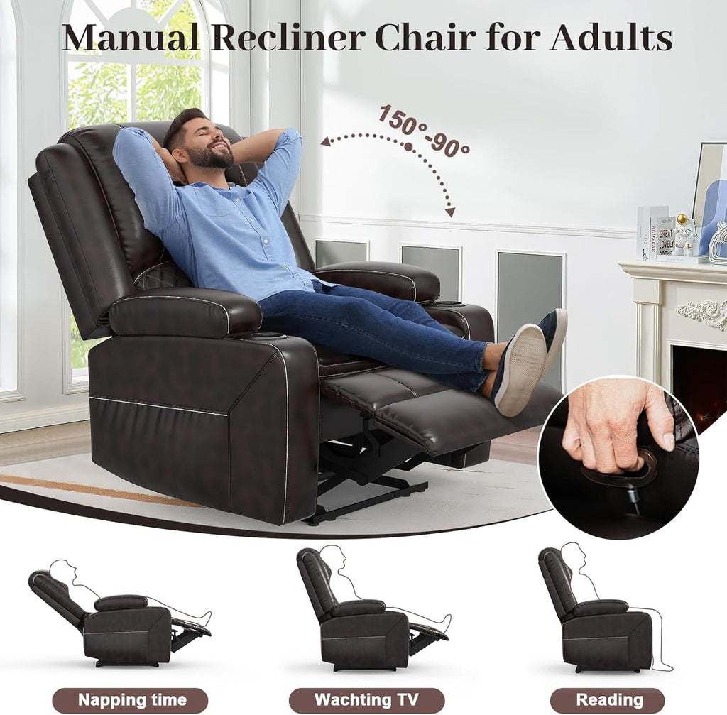 Grey Leather Reclining Loveseat Set Console, 2 Chairs-4