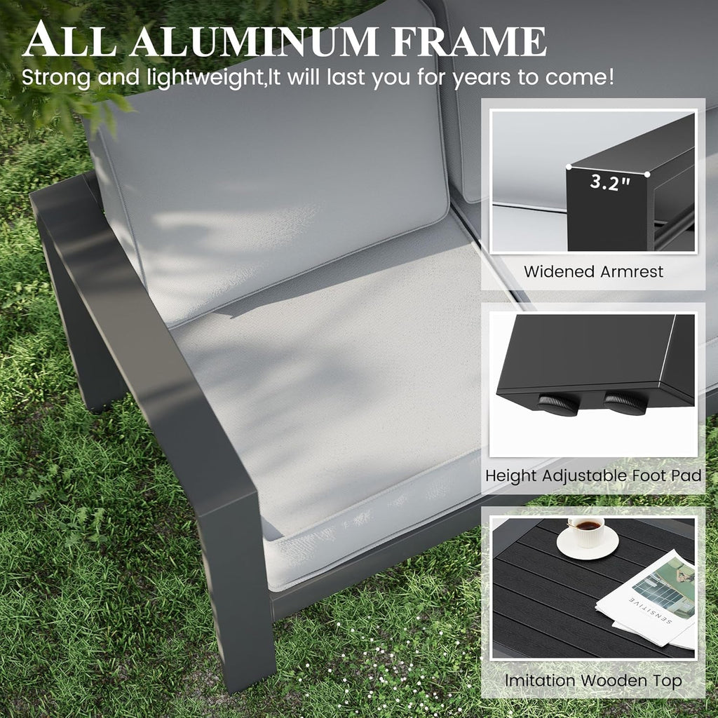 Aluminum Patio Furniture Set, 10 Piece Metal Outdoor Furniture Set, Patio Furniture Set with Waterproof Covers for Backyard Garden（Dark Grey&Light Grey）-2