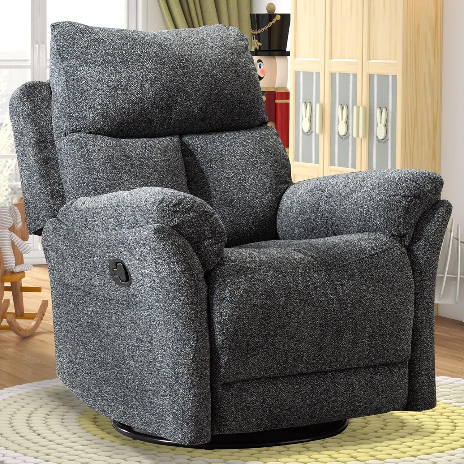 Swivel Rocker Recliner Chair Nursery, Manual Fabric Small Rocking