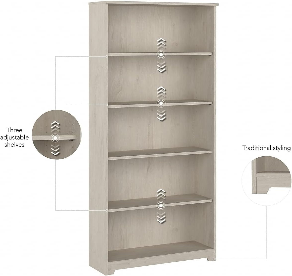 Tall 5 Shelf Bookcase in Linen White Oak Finish