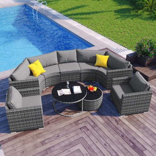 9-Piece Outdoor Half-Moon Patio Sofa Set