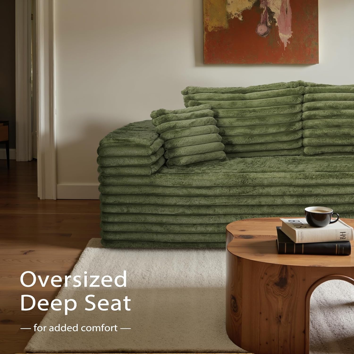 Modern Green L-Shape Sectional Couch with Deep Seating-3