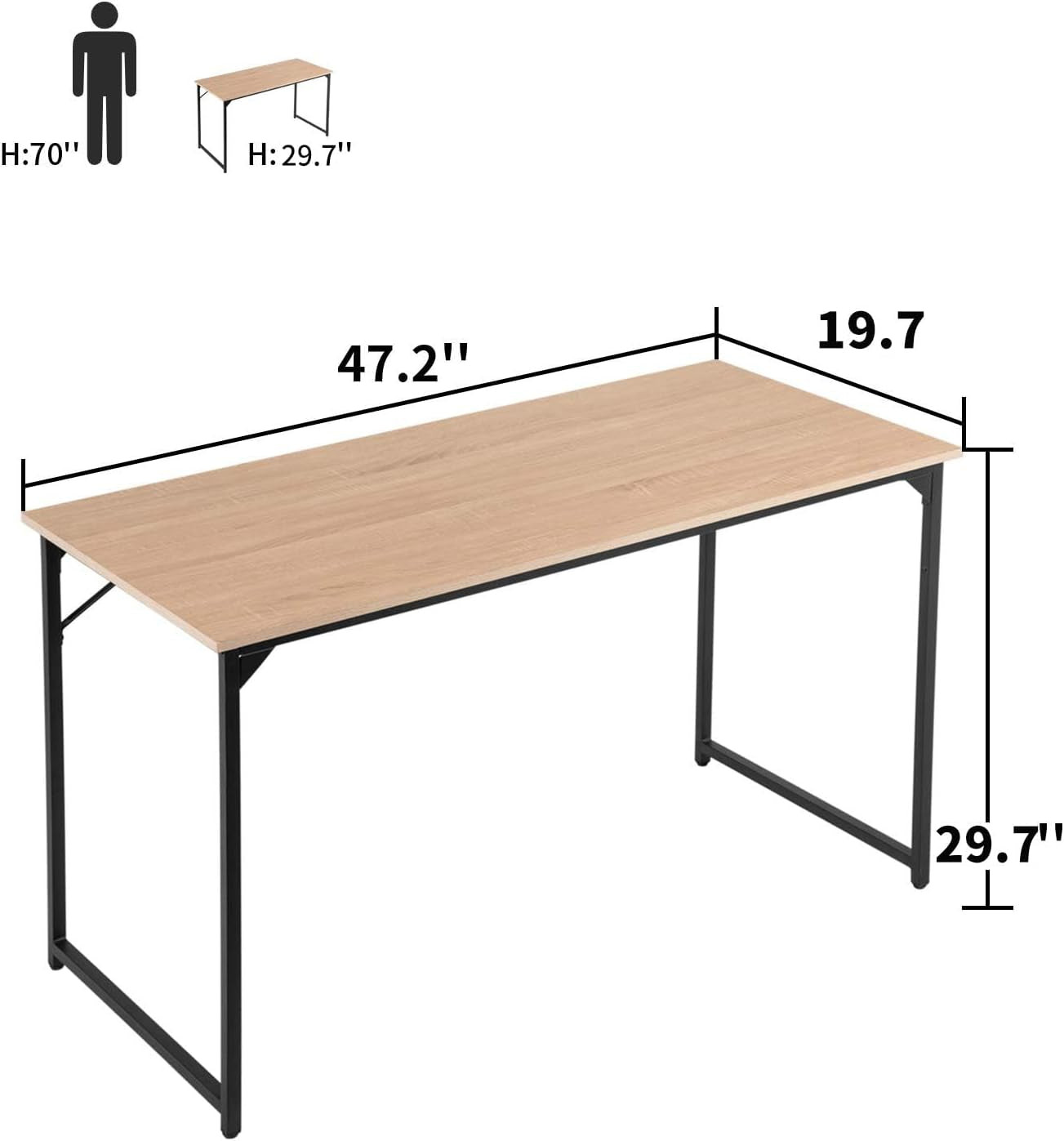Computer Desk,47.2 Inches Home Office Desk Writing Study Table Modern Simple Style PC Desk with Metal Frame，Nature-2